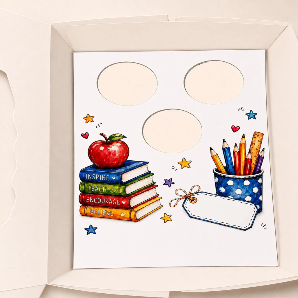 Teacher Appreciation Cupcake Insert Template, Custom Text Cupcake Bouquet Holder, 3 Cupcake Box Insert Printable, Teacher Gift Packaging
