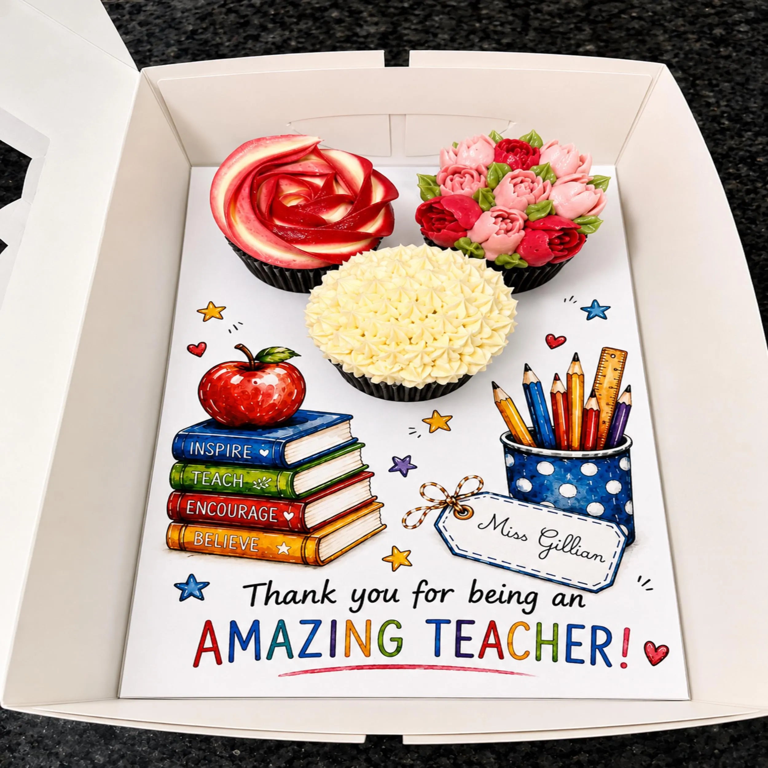 Teacher Appreciation Cupcake Insert Template, Custom Text Cupcake Bouquet Holder, 3 Cupcake Box Insert Printable, Teacher Gift Packaging