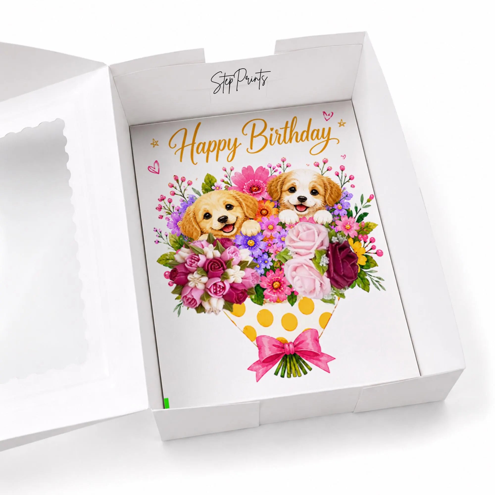 Happy Birthday Dog Cupcake Insert Template, 2 Cupcake Box Insert Printable, Puppy Floral Cupcake Bouquet Holder, Bakery Packaging