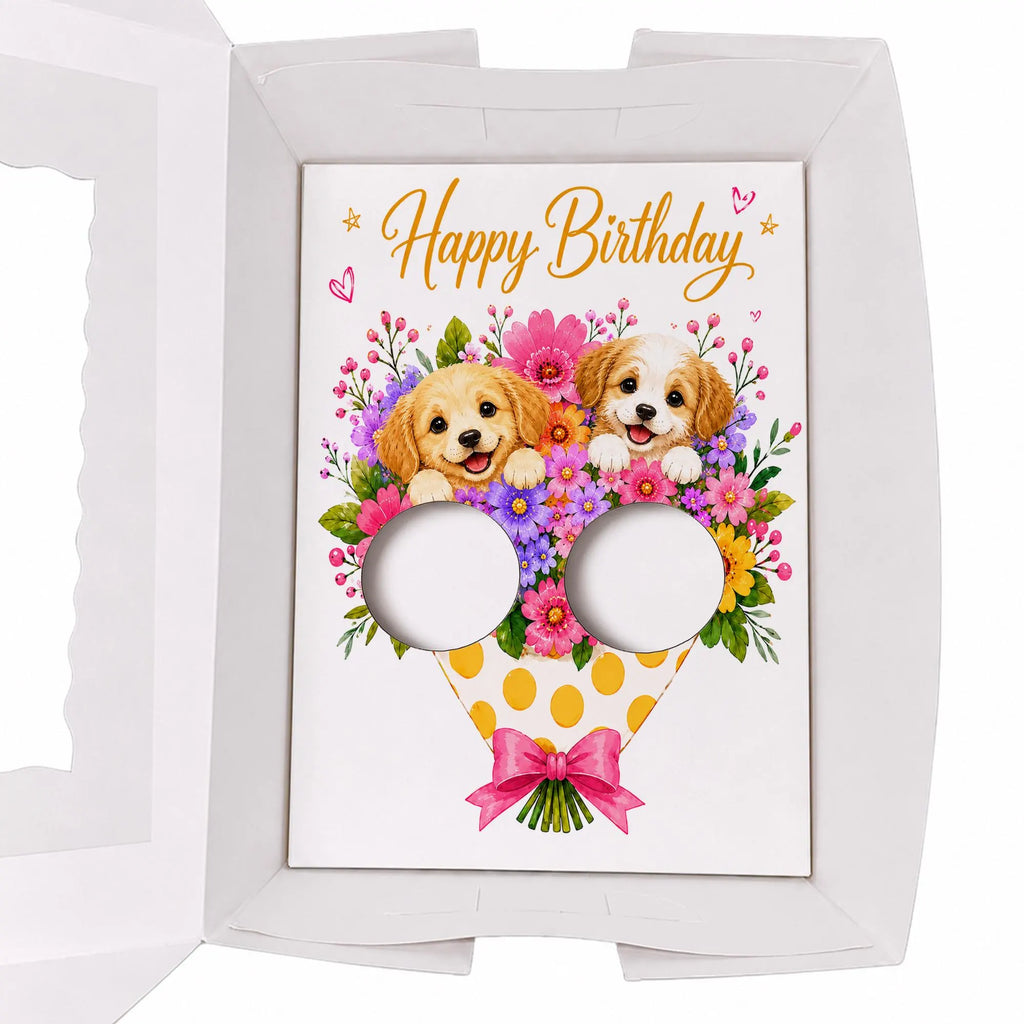Happy Birthday Dog Cupcake Insert Template, 2 Cupcake Box Insert Printable, Puppy Floral Cupcake Bouquet Holder, Bakery Packaging