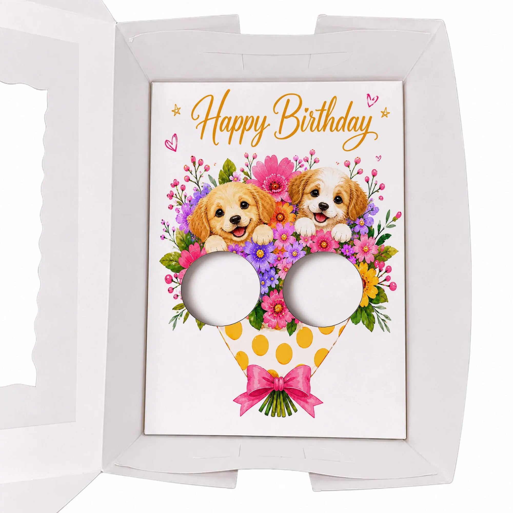Happy Birthday Dog Cupcake Insert Template, 2 Cupcake Box Insert Printable, Puppy Floral Cupcake Bouquet Holder, Bakery Packaging