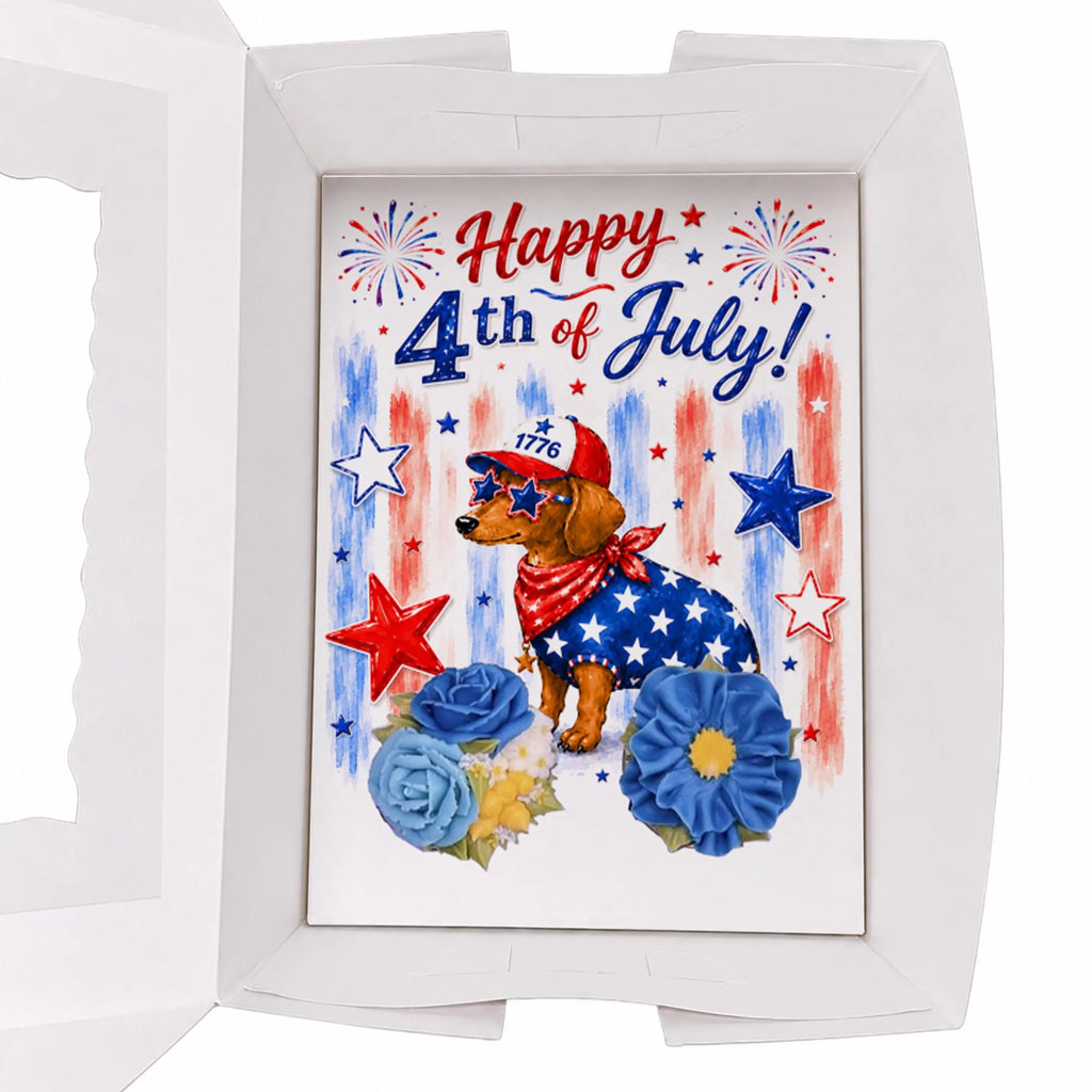 Happy 4th of July Dog Cupcake Insert Template, 2 Cupcake Box Insert Printable, Patriotic Dachshund Bakery Packaging