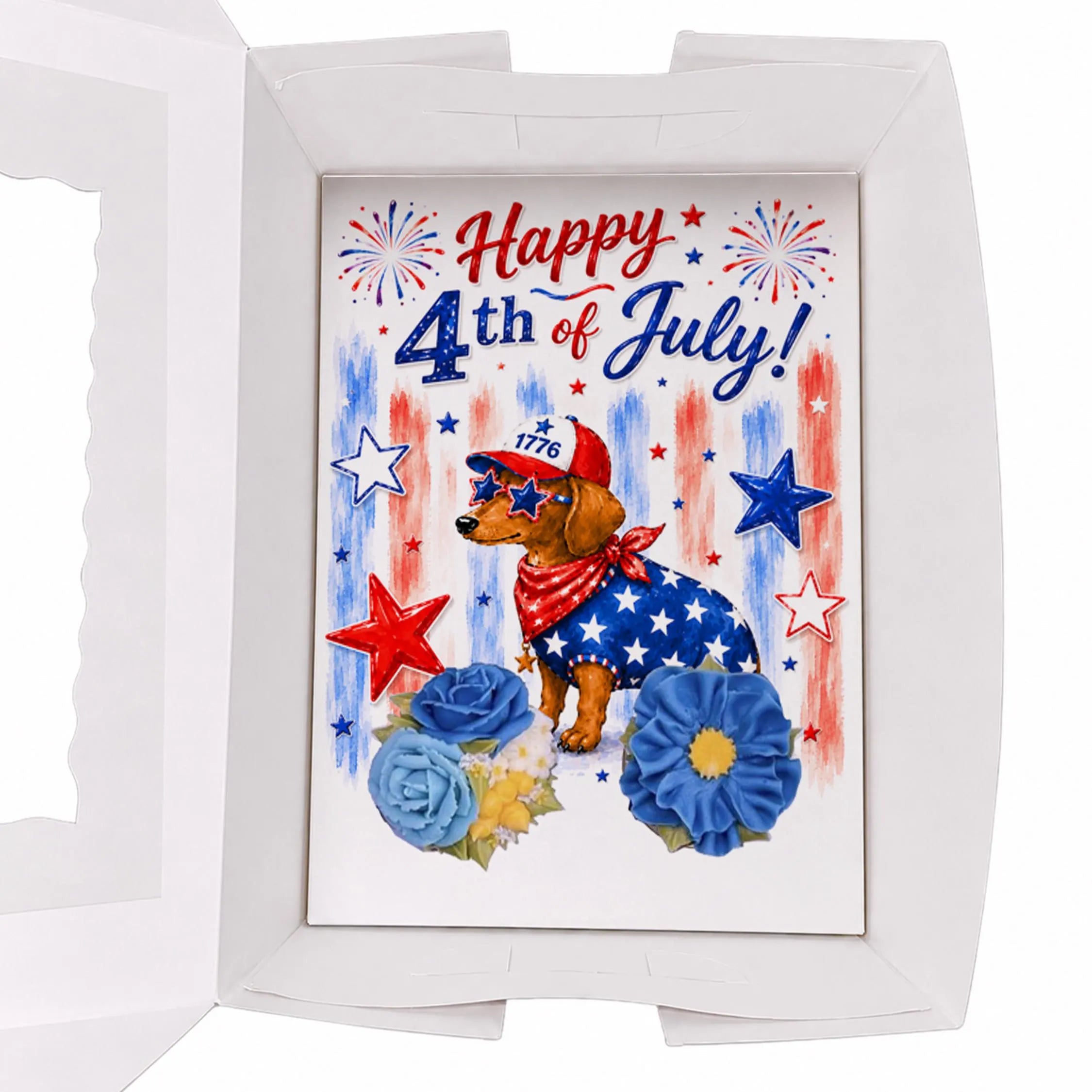 Happy 4th of July Dog Cupcake Insert Template, 2 Cupcake Box Insert Printable, Patriotic Dachshund Bakery Packaging