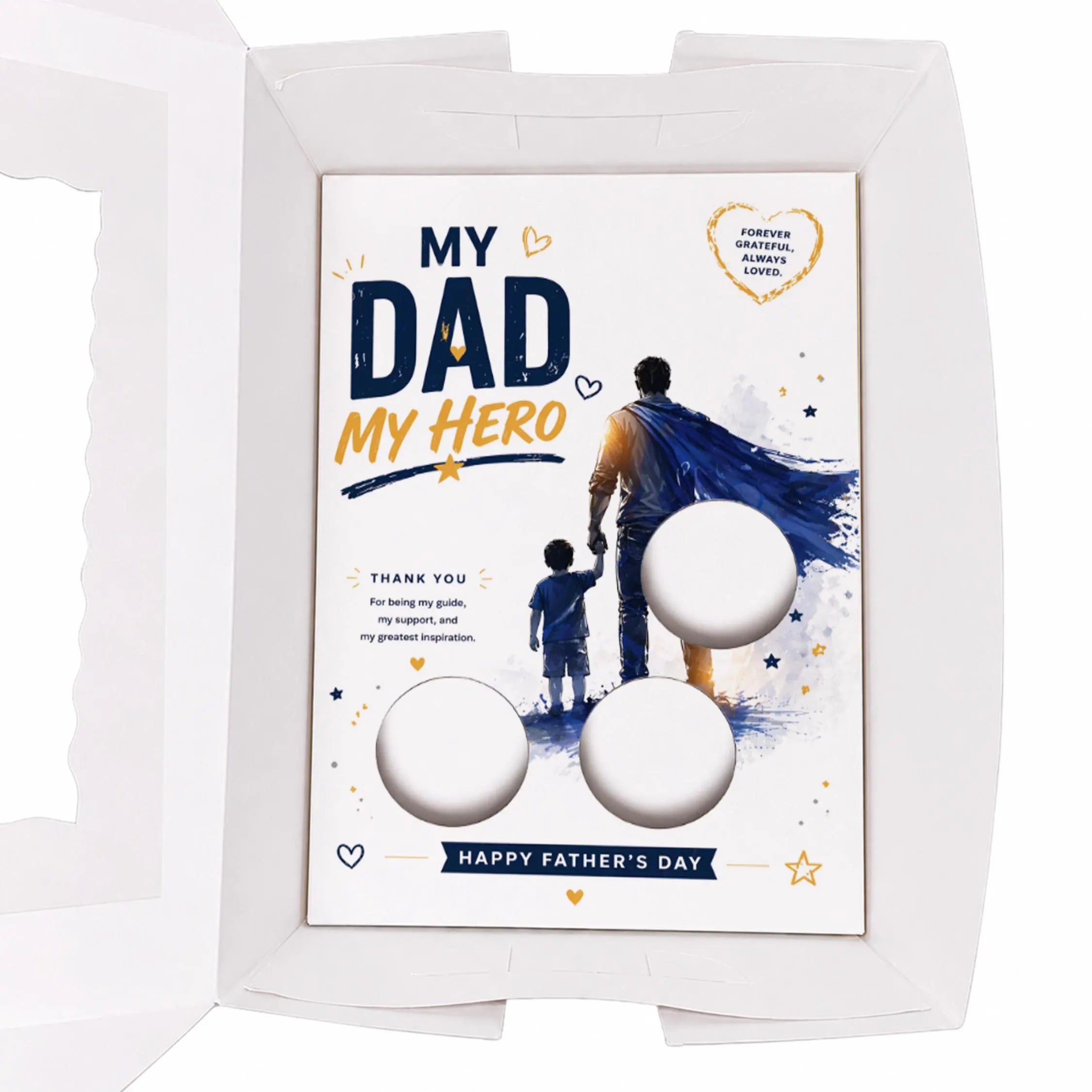 Father’s Day Cupcake Insert Template A4, My Dad My Hero Cupcake Box Insert, 3 Cupcake Holder Printable, Dad Gift Packaging