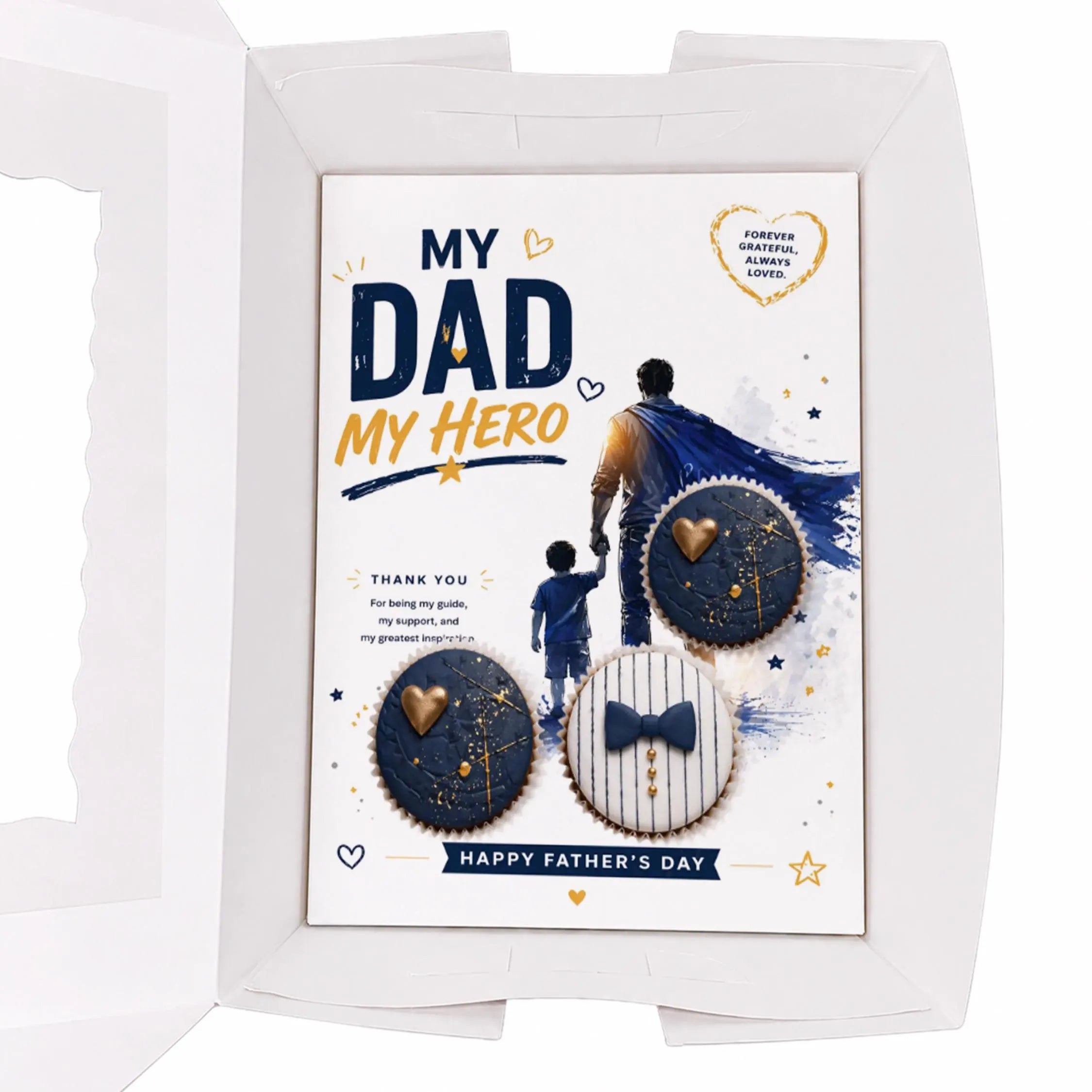 Father’s Day Cupcake Insert Template A4, My Dad My Hero Cupcake Box Insert, 3 Cupcake Holder Printable, Dad Gift Packaging