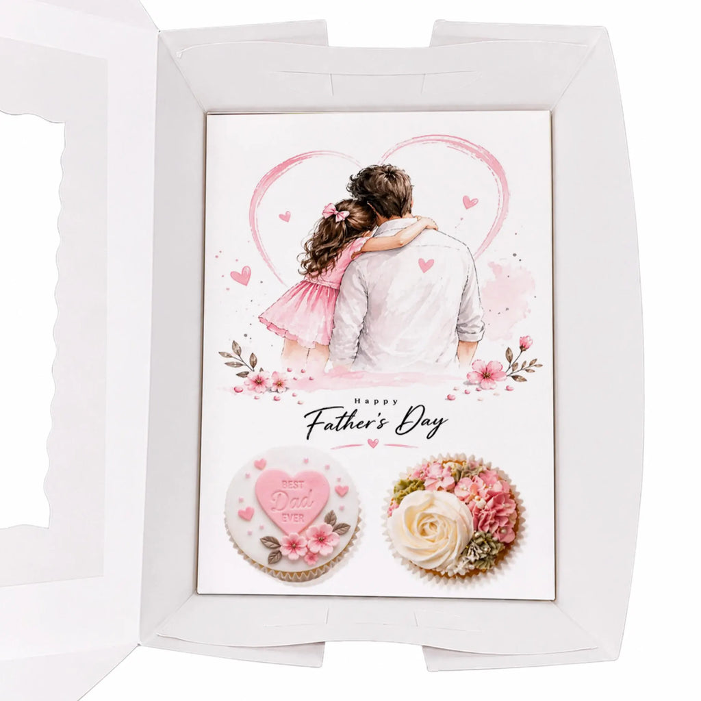 Father’s Day Cupcake Insert Template A4, Dad Daughter Gift Box Insert, 2 Cupcake Holder Printable, Pink Floral Cupcake Packaging PDF