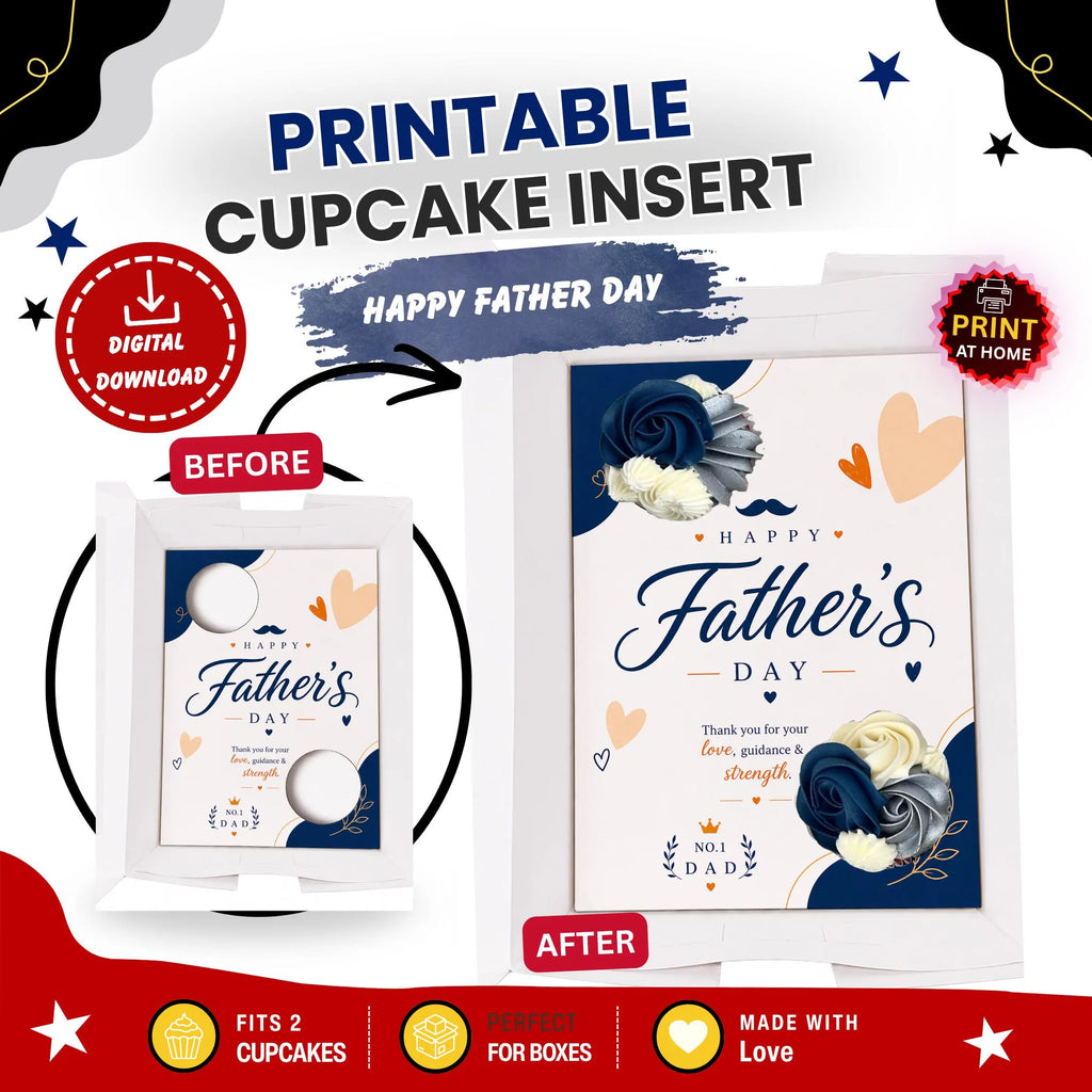 Father’s Day Cupcake Insert Template, 2 Cupcake Holder, Printable Cupcake Box Insert, No.1 Dad Gift Box PDF, Navy Blue