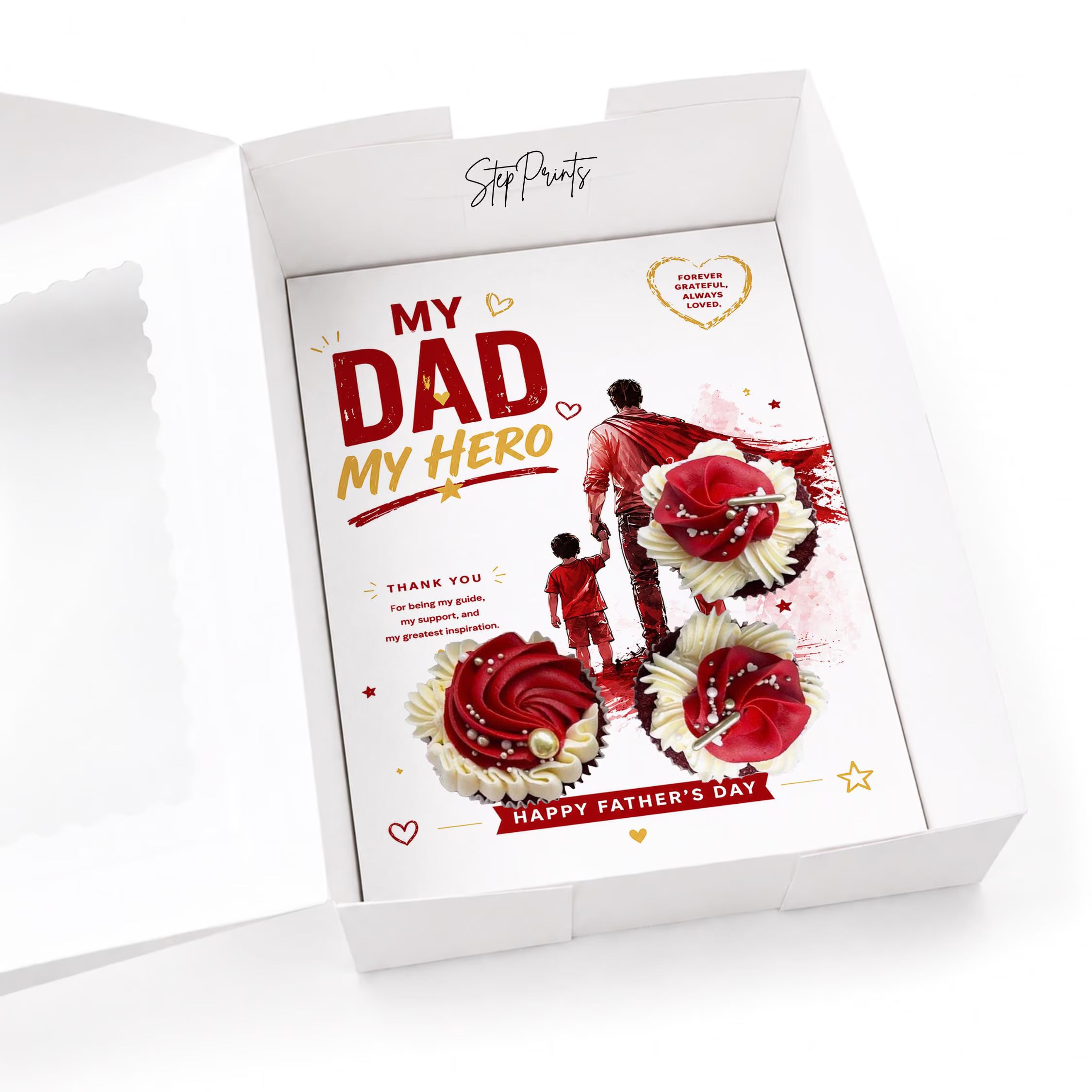 Father’s Day Cupcake Insert Template, My Dad My Hero 3 Cupcake Holder Printable, Super Dad Cupcake Box Insert, Dad Gift Packaging