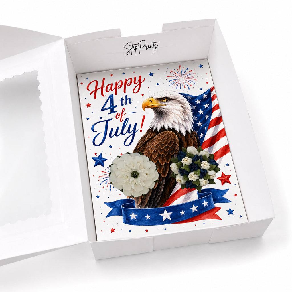 Happy 4th of July Cupcake Insert Template, 2 Cupcake Box Insert Printable, Patriotic Eagle Bakery Packaging, Digital Download