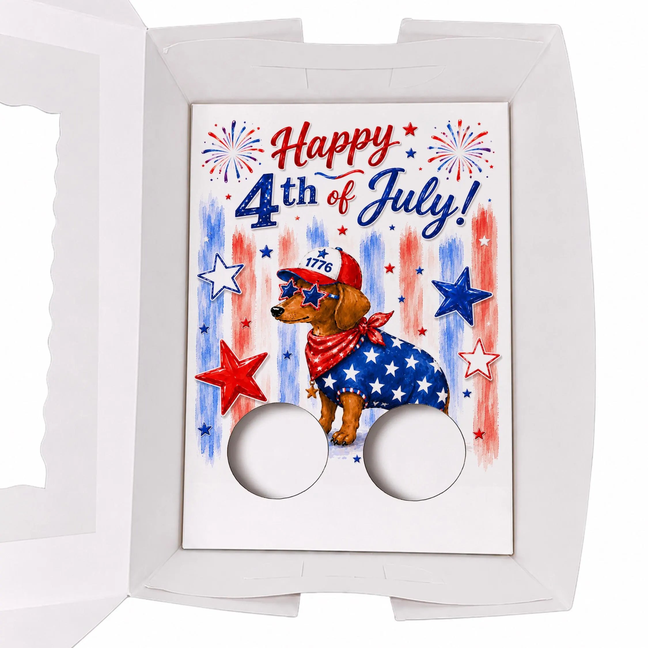 Happy 4th of July Dog Cupcake Insert Template, 2 Cupcake Box Insert Printable, Patriotic Dachshund Bakery Packaging