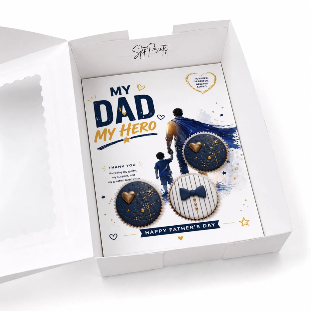 Father’s Day Cupcake Insert Template A4, My Dad My Hero Cupcake Box Insert, 3 Cupcake Holder Printable, Dad Gift Packaging