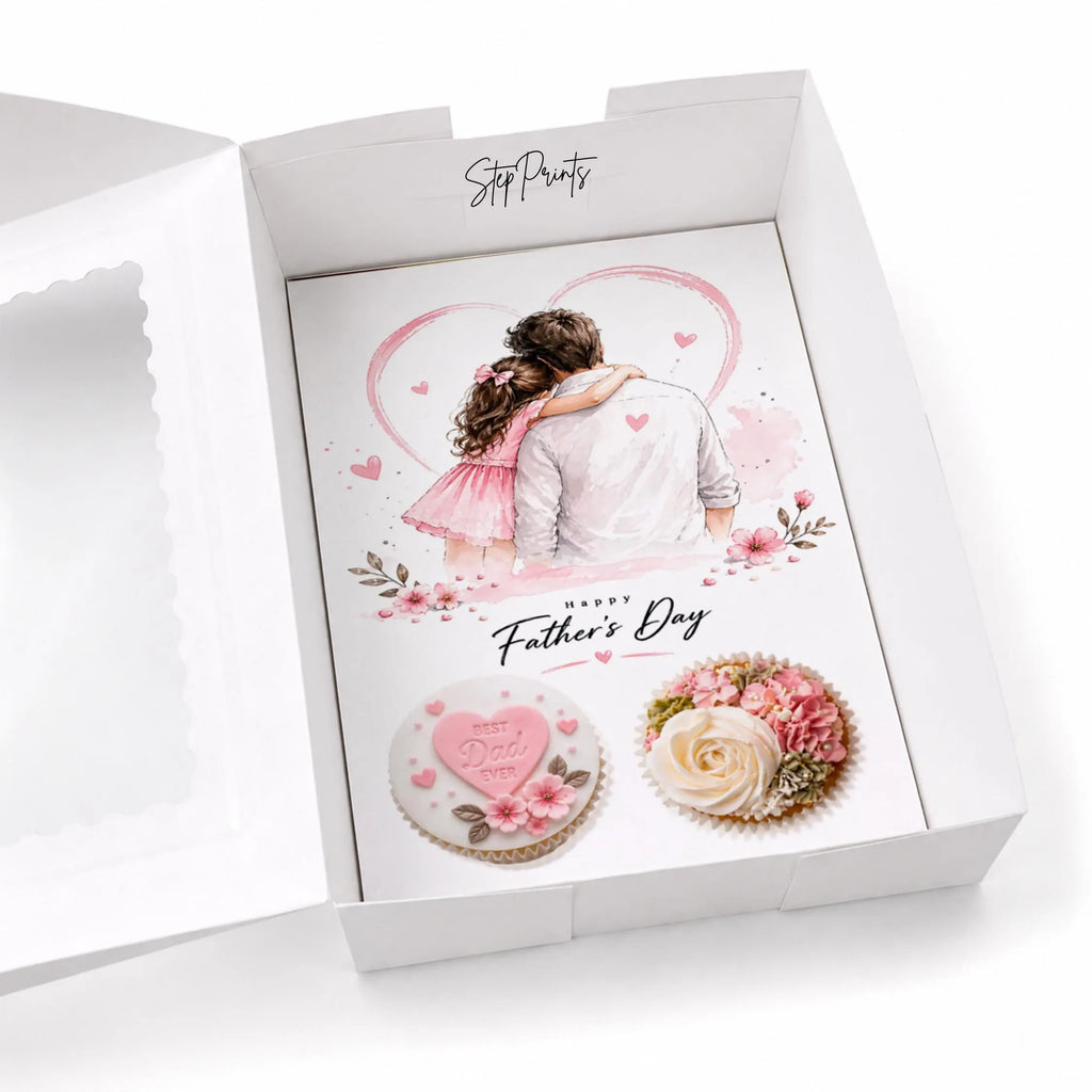Father’s Day Cupcake Insert Template A4, Dad Daughter Gift Box Insert, 2 Cupcake Holder Printable, Pink Floral Cupcake Packaging PDF