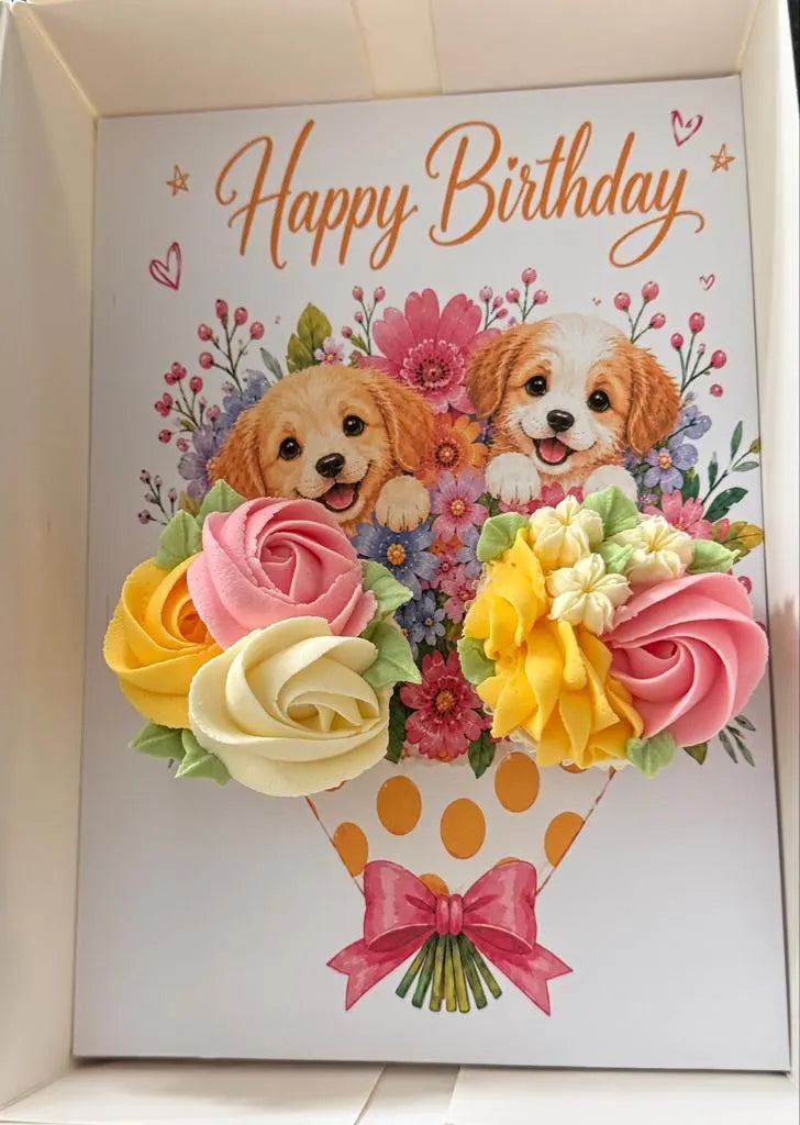 Happy Birthday Dog Cupcake Insert Template, 2 Cupcake Box Insert Printable, Puppy Floral Cupcake Bouquet Holder, Bakery Packaging