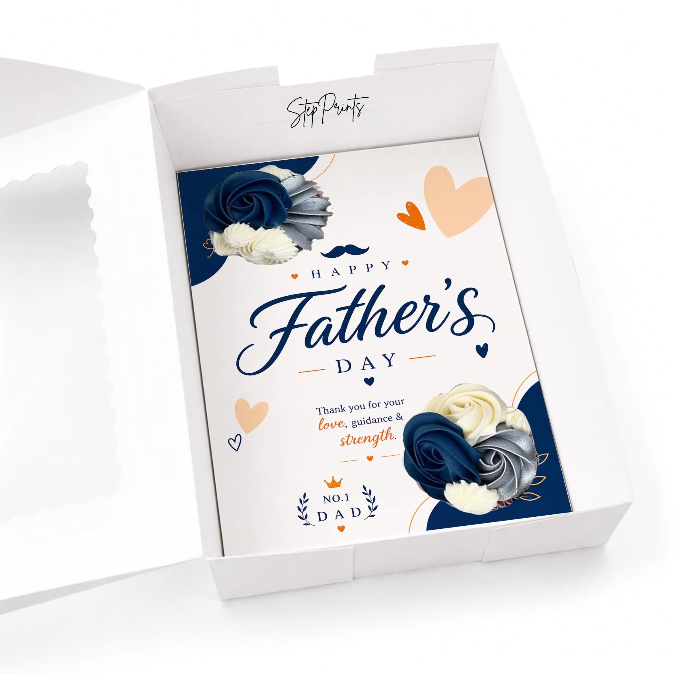 Father’s Day Cupcake Insert Template, 2 Cupcake Holder, Printable Cupcake Box Insert, No.1 Dad Gift Box PDF, Navy Blue