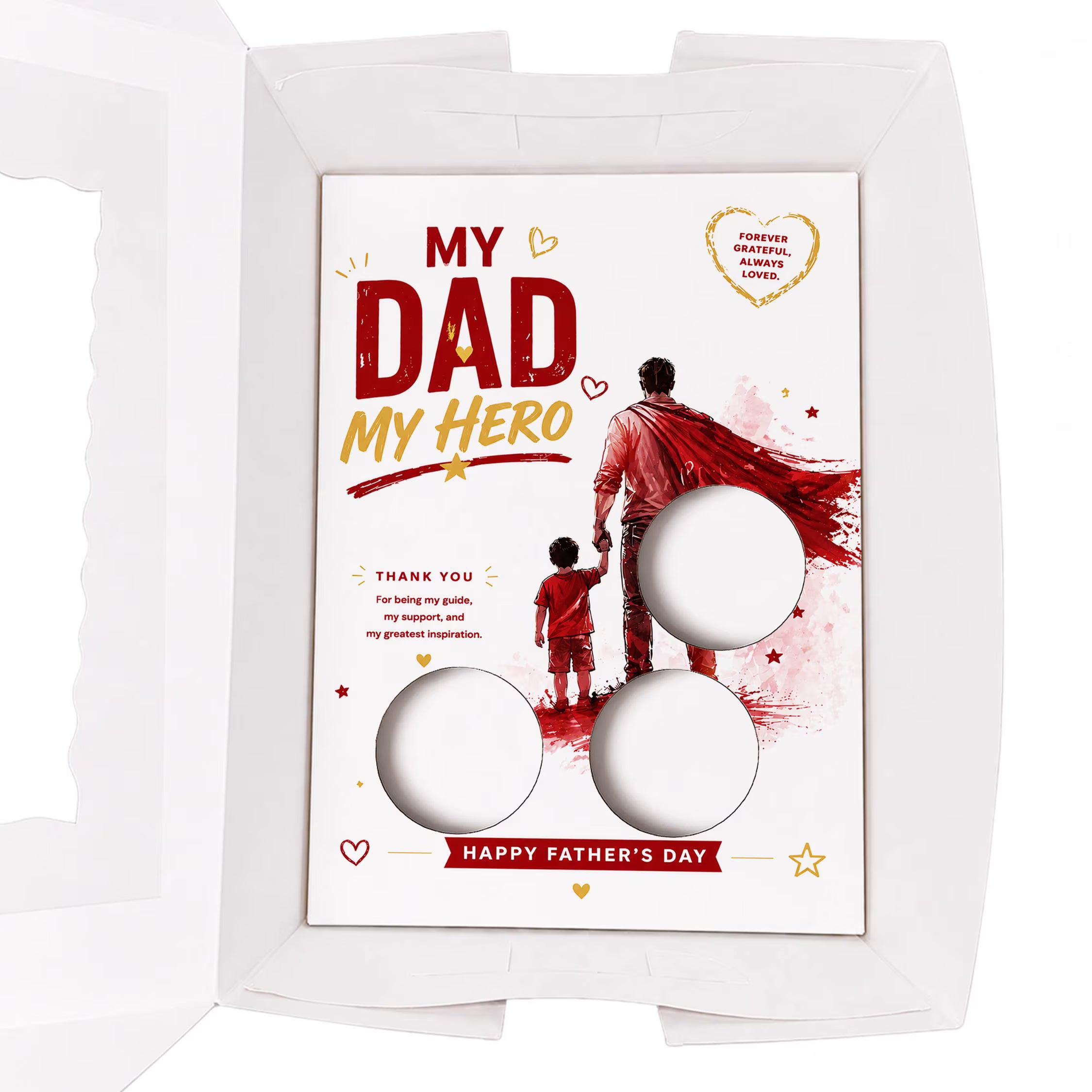 Father’s Day Cupcake Insert Template, My Dad My Hero 3 Cupcake Holder Printable, Super Dad Cupcake Box Insert, Dad Gift Packaging