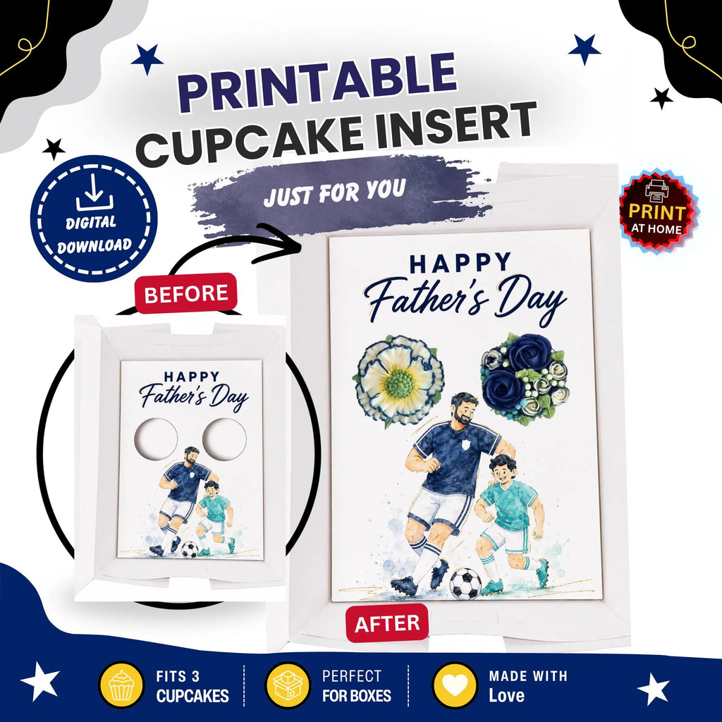 Father’s Day Soccer Cupcake Insert Template, 2 Cupcake Holder Printable, Dad Football Gift Box Insert, Father Son Daughter Design